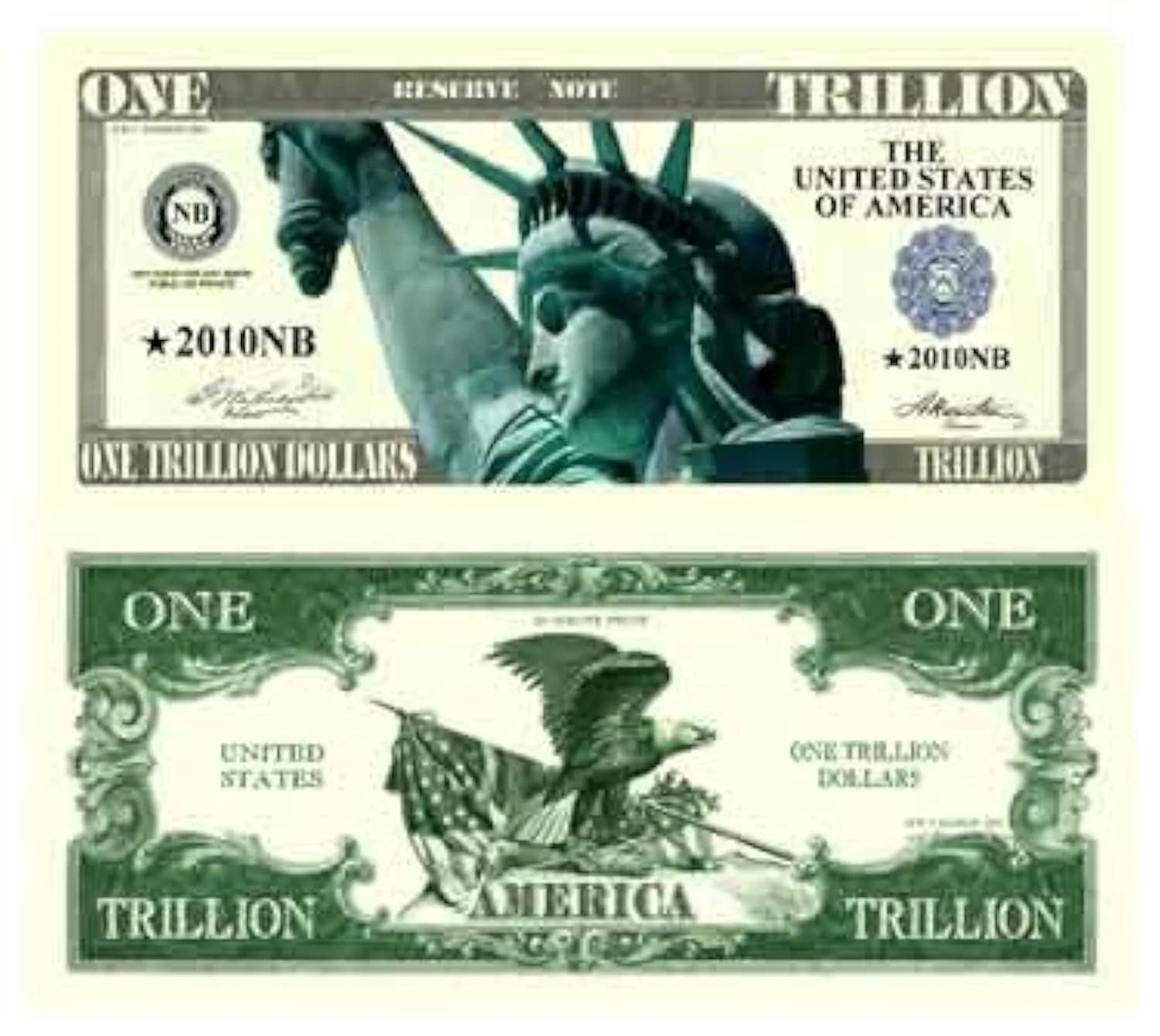 American Art Classics Trillion Dollar Novelty Bill | Pack of 100, Green Paper, 6.14 x 2.61 inches