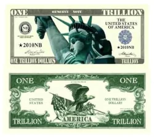 American Art Classics Trillion Dollar Novelty Bill | Pack of 100, Green Paper, 6.14 x 2.61 inches thumbnail 1