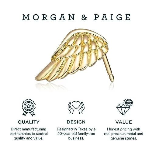 MORGAN & PAIGE Silver 18k Yellow Gold Plated Angel Wings Stud Earrings | Feminine & Durable (70-120 chars) thumbnail 5