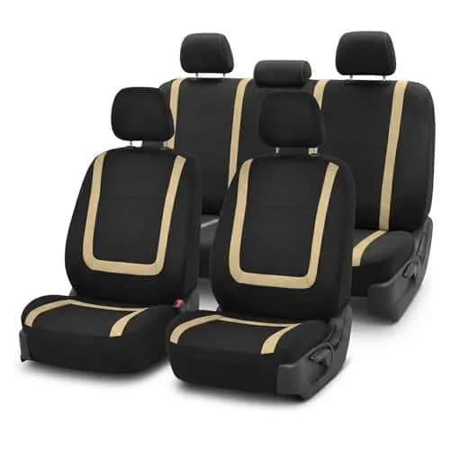 FH Group Car Seat Covers Full Set Cloth - Universal Fit Automotive, Low Back Front, Solid Back, Washable Car Seat Cover for SUV, Sedan and Van Beige | Protect & Style thumbnail 1