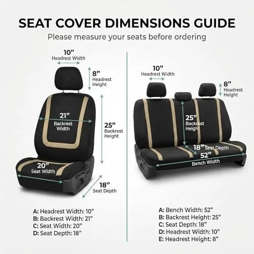 FH Group Car Seat Covers Full Set Cloth - Universal Fit Automotive, Low Back Front, Solid Back, Washable Car Seat Cover for SUV, Sedan and Van Beige | Protect & Style thumbnail 6