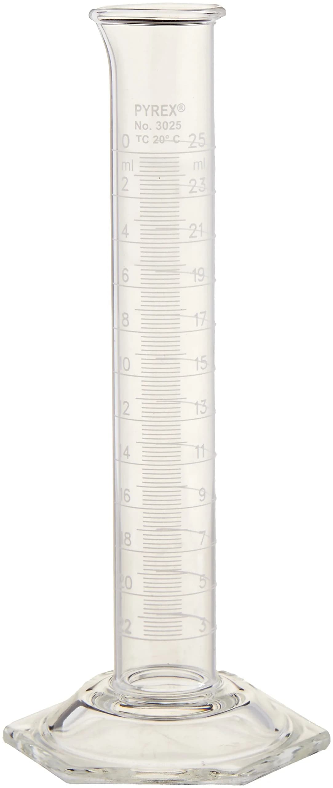 Pyrex Graduated Cylinder 25 mL | Glass Labware with Double Metric Scale — Multicolor