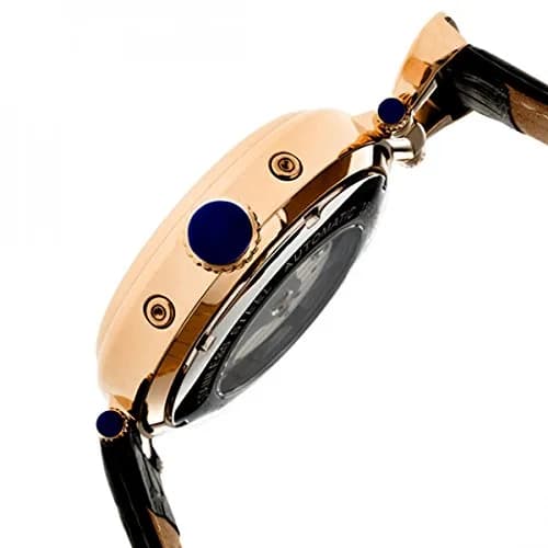 HERITOR Ganzi Automatic Watch for Men – 44mm Semi-Skeleton, 35-Jewel Movement, Stainless Steel Case, Sapphire-Coated Crystal, Leather Strap (HERHR3306) – Rose Gold/Black thumbnail 3