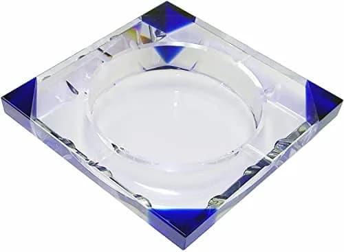 Amlong Crystal Large Square Crystal Ashtray 6 x 6 inch | Blue, Gift Box thumbnail 1