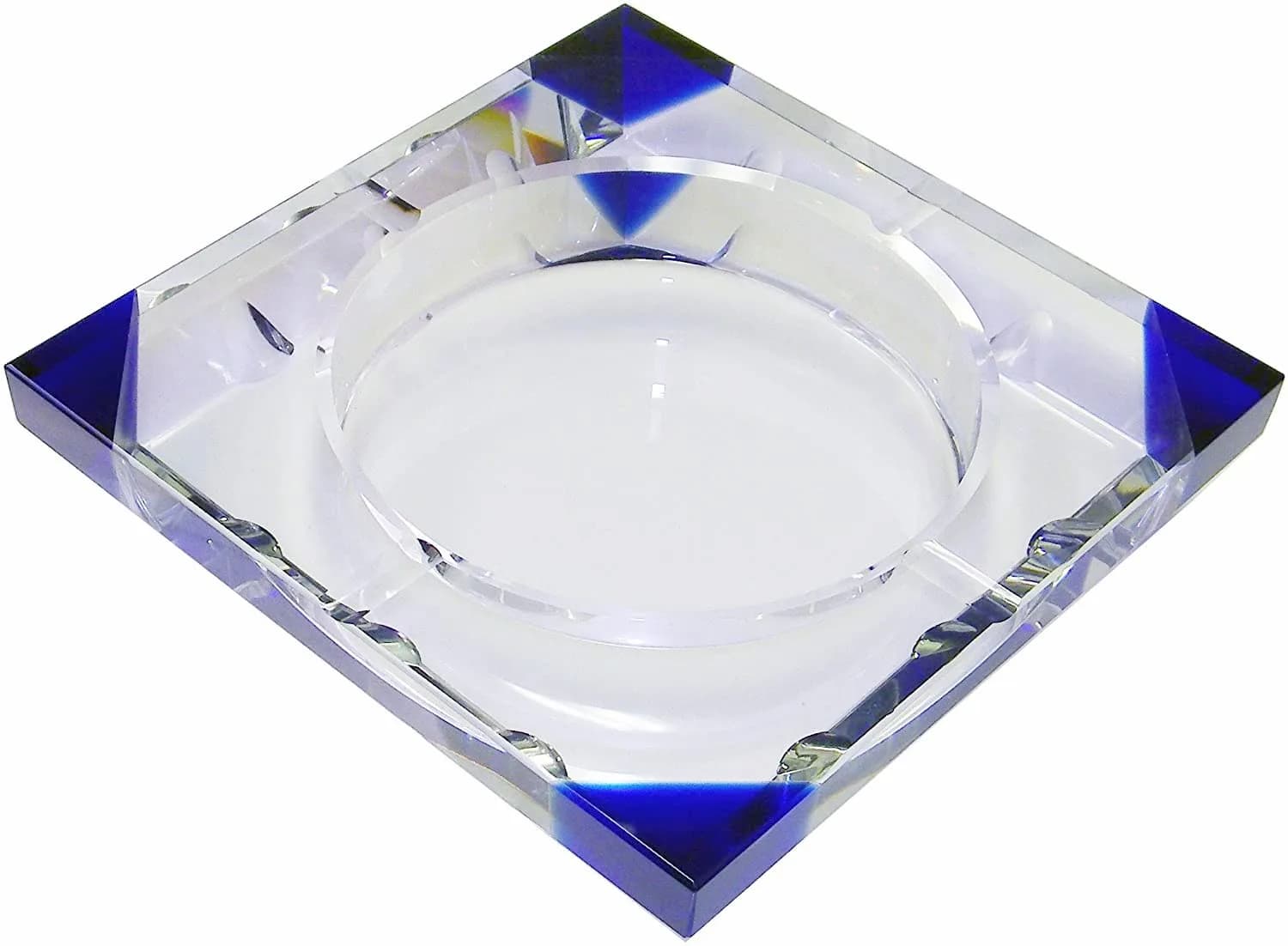 Amlong Crystal Large Square Crystal Ashtray 6 x 6 inch | Blue, Gift Box