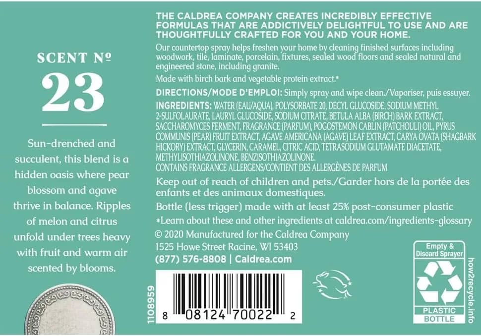 Caldrea Multi-Surface Countertop Spray Cleaner Pear Blossom Agave 473ml (16 Fl Oz) | Cleans All Finished Surfaces thumbnail 2