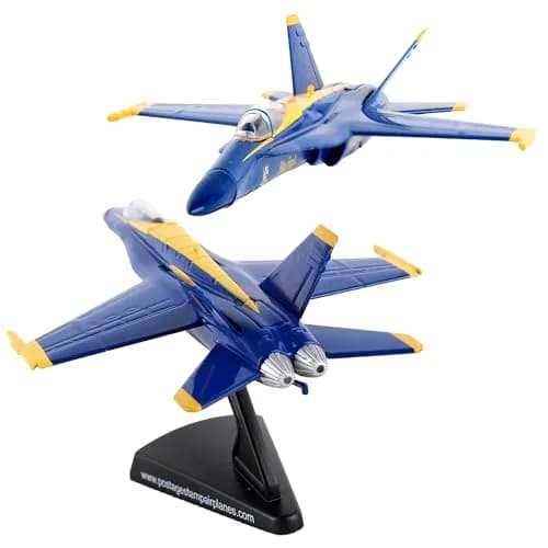 Postage Stamp F/A-18C Hornet Blue Angels – 1/150 Scale Die-Cast Metal Jet Model with Display Stand – Officially Licensed US Navy Collectible for Adults 14+ thumbnail 1