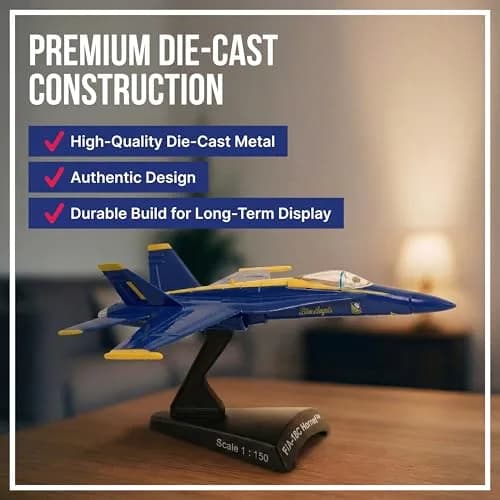Postage Stamp F/A-18C Hornet Blue Angels – 1/150 Scale Die-Cast Metal Jet Model with Display Stand – Officially Licensed US Navy Collectible for Adults 14+ thumbnail 2
