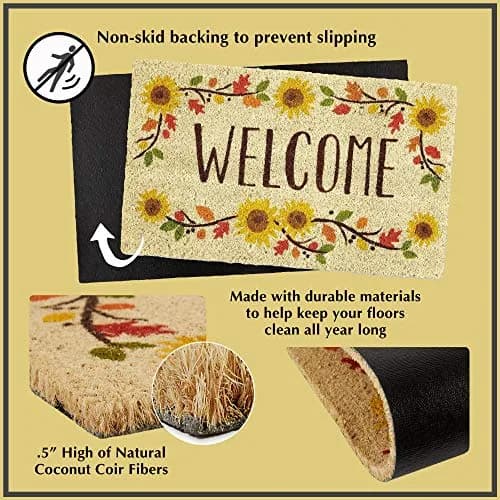 DII Floral Design Collection Natural Coir Doormat 17x29 | Floral Welcome Rug for Entryways thumbnail 4