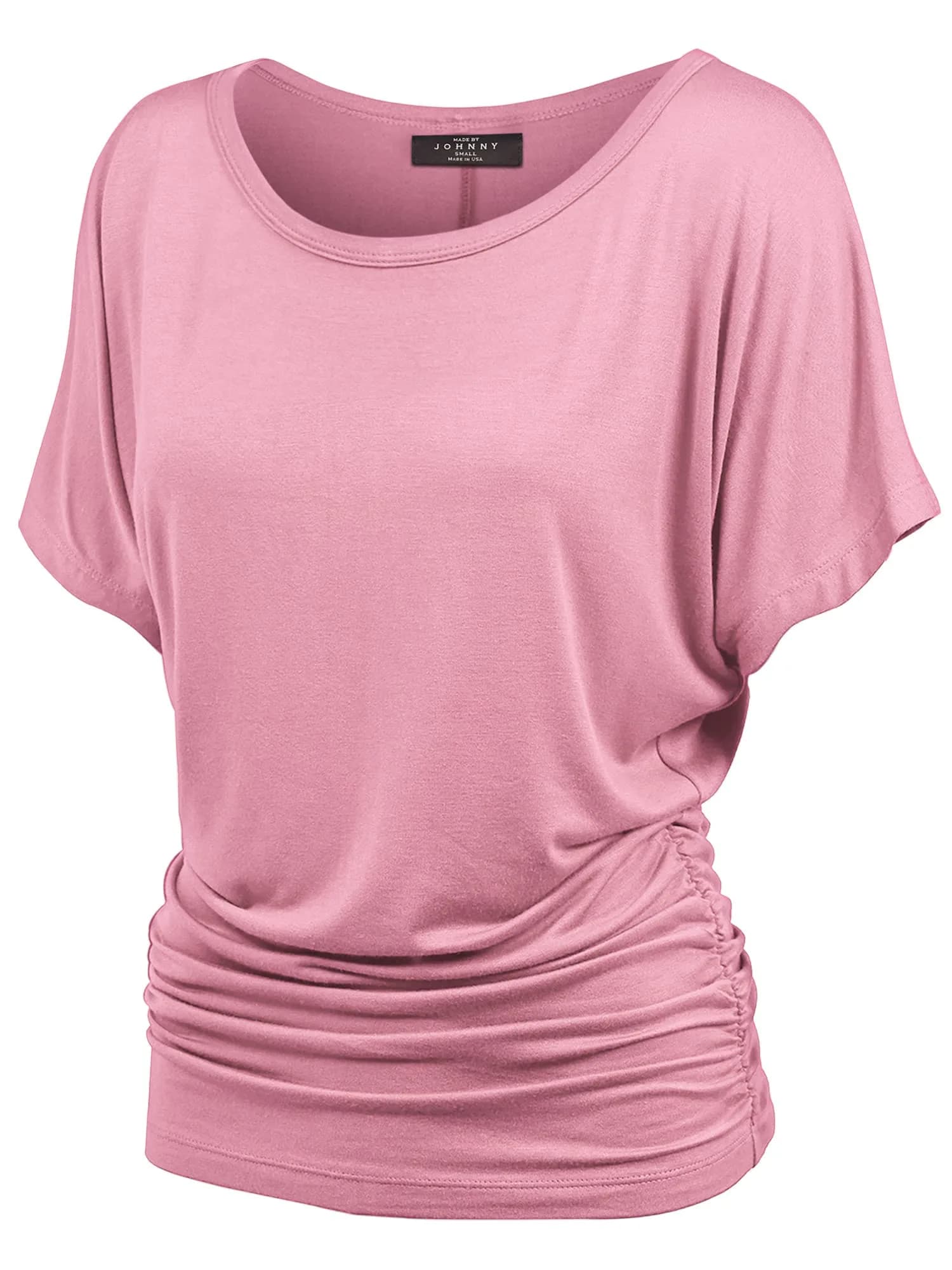 Made By Johnny Womens Dolman Drape Top with Side Shirring XL Pink | Casual Chic, Breathable Rayon, Versatile Fit