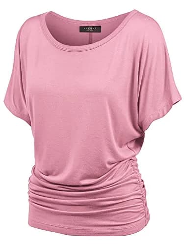 Made By Johnny Womens Dolman Drape Top with Side Shirring XL Pink | Casual Chic, Breathable Rayon, Versatile Fit thumbnail 1