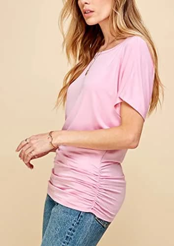 Made By Johnny Womens Dolman Drape Top with Side Shirring XL Pink | Casual Chic, Breathable Rayon, Versatile Fit thumbnail 4