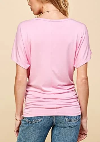 Made By Johnny Womens Dolman Drape Top with Side Shirring XL Pink | Casual Chic, Breathable Rayon, Versatile Fit thumbnail 5