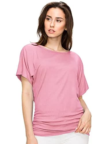 Made By Johnny Womens Dolman Drape Top with Side Shirring XL Pink | Casual Chic, Breathable Rayon, Versatile Fit thumbnail 2