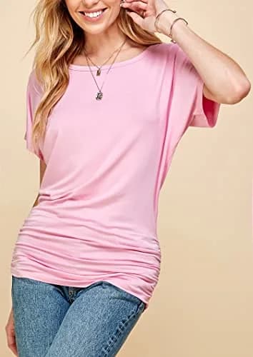 Made By Johnny Womens Dolman Drape Top with Side Shirring XL Pink | Casual Chic, Breathable Rayon, Versatile Fit thumbnail 3