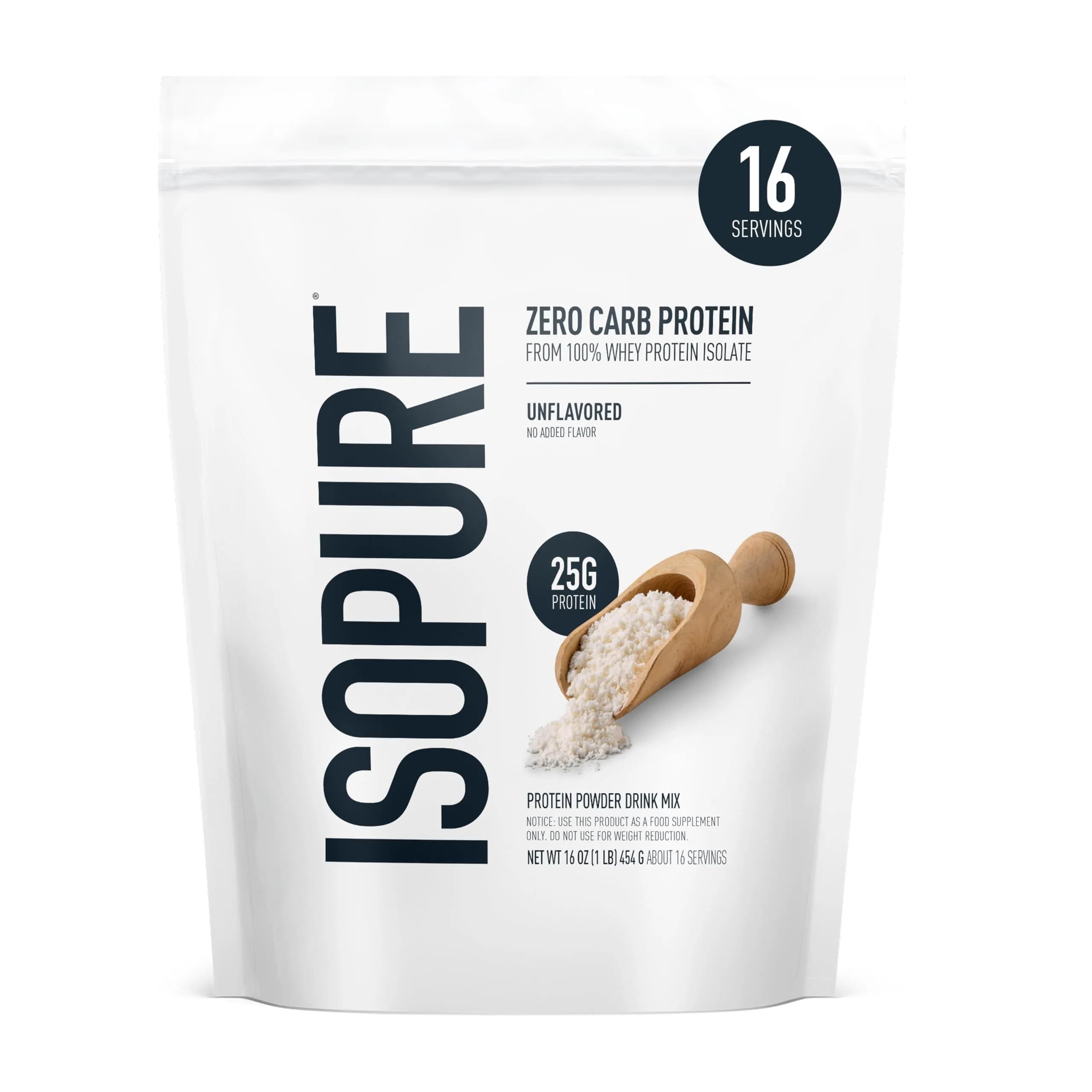Isopure Zero Carb 100% Pure Whey Isolate Protein Powder Unflavored 454g (1 Lb) | Zero Carb Protein for Daily Health - main product image