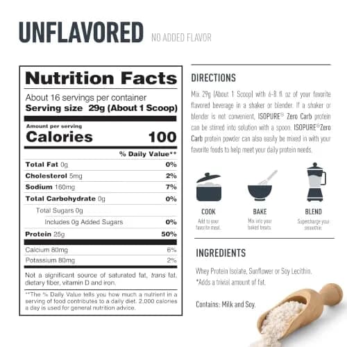Isopure Zero Carb 100% Pure Whey Isolate Protein Powder Unflavored 454g (1 Lb) | Zero Carb Protein for Daily Health thumbnail 9