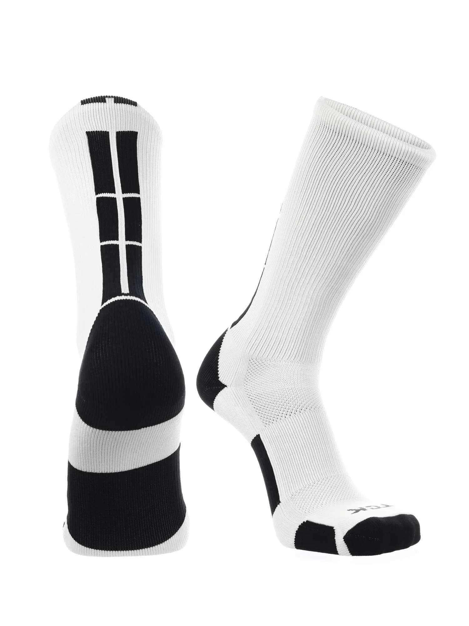 TCK Baseline Crew Athletic Socks for Basketball, Football & Sports - Small, White/Black | Supportive, Moisture-Wicking & Durable