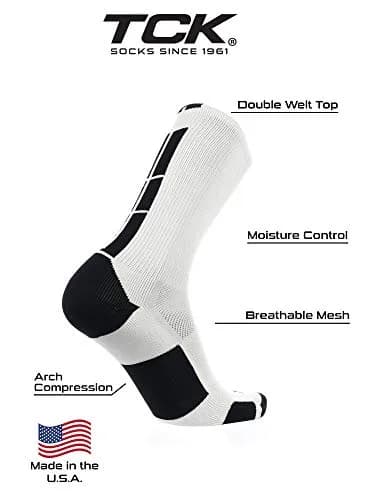 TCK Baseline Crew Athletic Socks for Basketball, Football & Sports - Small, White/Black | Supportive, Moisture-Wicking & Durable thumbnail 3