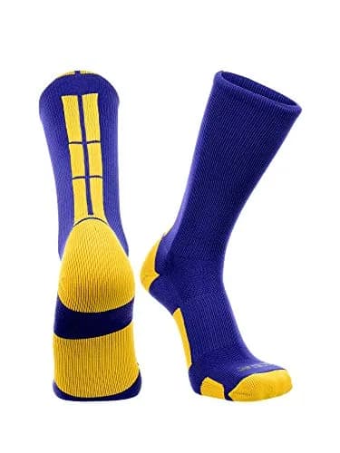 TCK Baseline Crew Athletic Socks for Basketball, Football & Sports - Small, Purple/Gold | Moisture-Wicking, Supportive Fit thumbnail 1