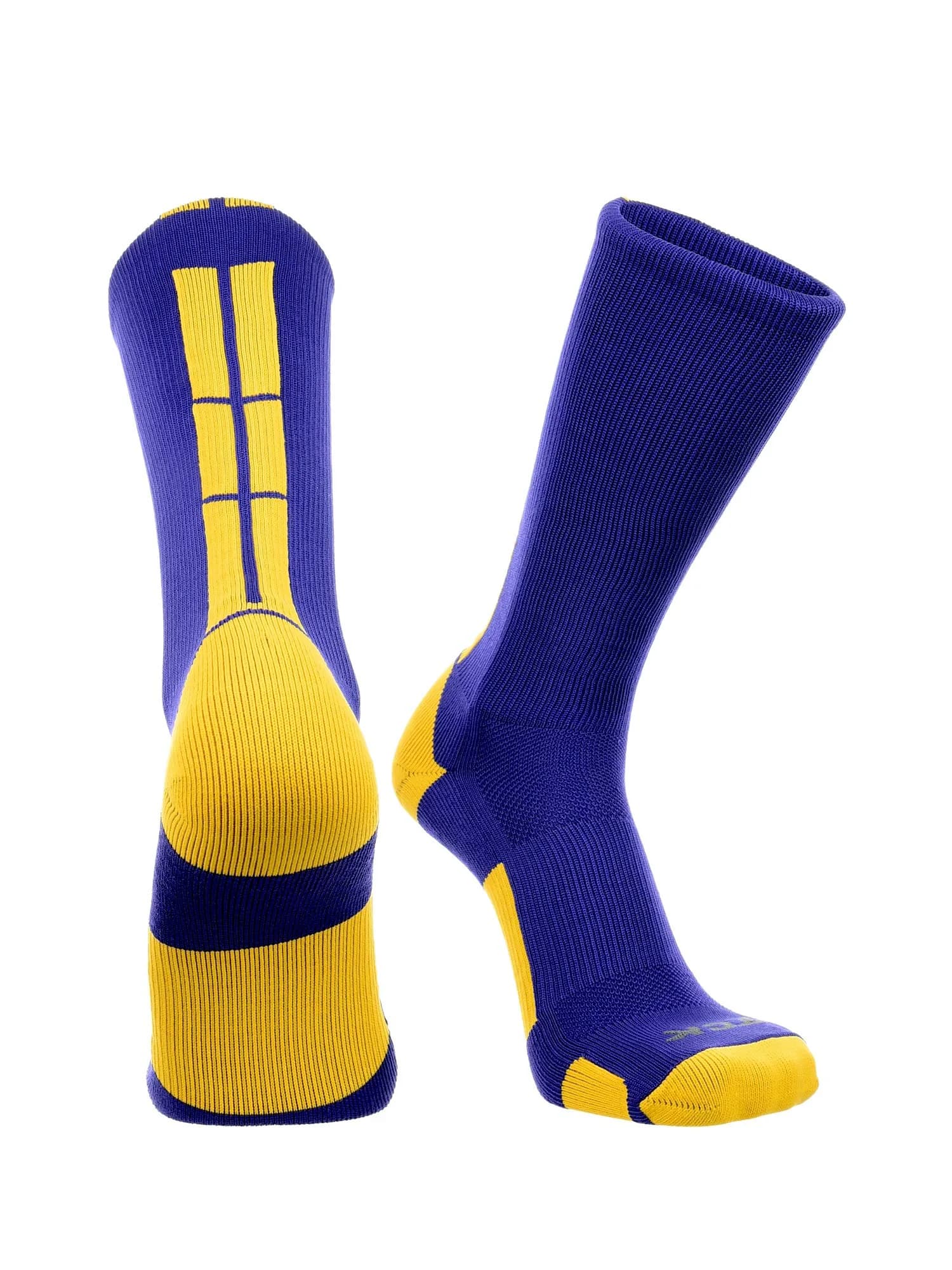 TCK Baseline Crew Athletic Socks for Basketball, Football & Sports - Small, Purple/Gold | Moisture-Wicking, Supportive Fit
