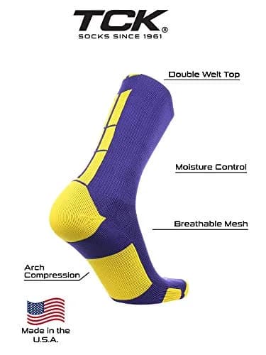 TCK Baseline Crew Athletic Socks for Basketball, Football & Sports - Small, Purple/Gold | Moisture-Wicking, Supportive Fit thumbnail 3