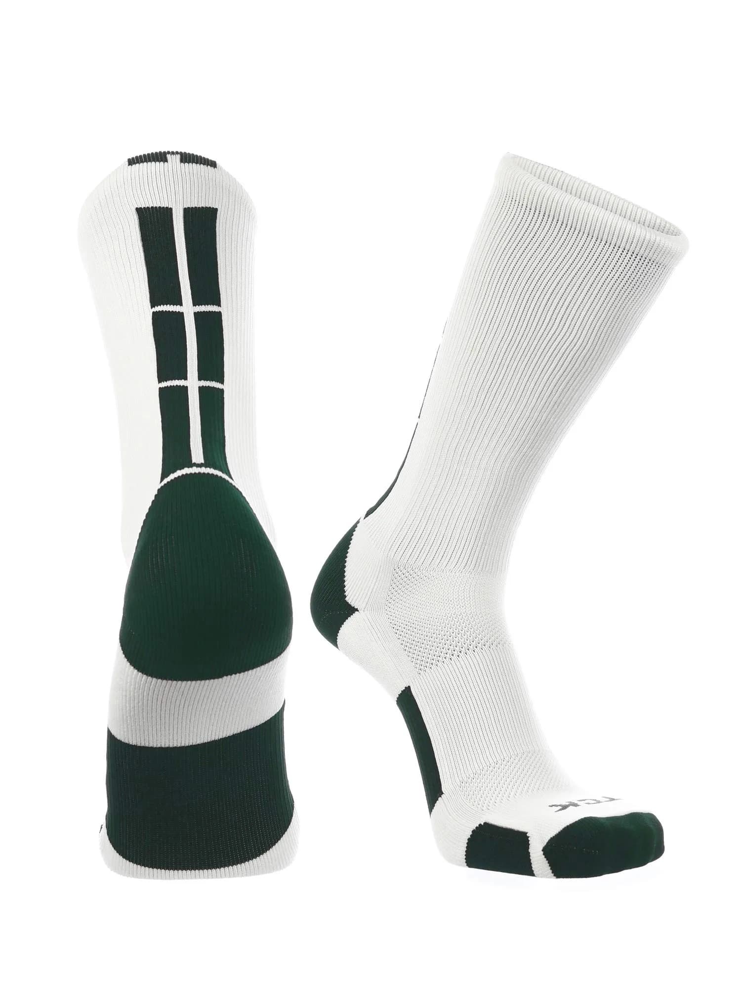 TCK Baseline Crew Athletic Socks for Basketball, Football & Sports - Small, White/Black | Supportive, Moisture-Wicking & Durable — White/Dark Green