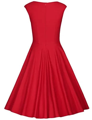 MUXXN Women's 1950s Vintage Retro Capshoulder Swing Dress L | Classic Red Style thumbnail 8