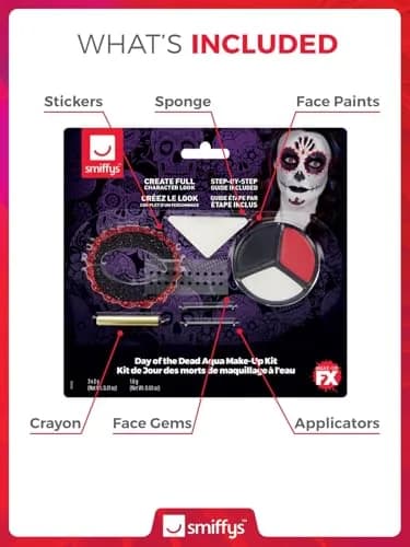Smiffys Day of the Dead Make-Up Kit, with Face Paints | Face Art & Costume Accessory thumbnail 2