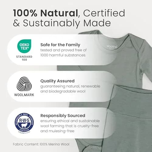 Woolino 100% Superfine Merino Wool Baby Bodysuit Long Sleeve 3-6 Months | Temperature-Regulating & Soft thumbnail 3