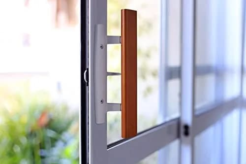 Wright Products White Mortise Sliding Patio Door Handle Set with Wood Pull - 3.875" Center to Center thumbnail 3