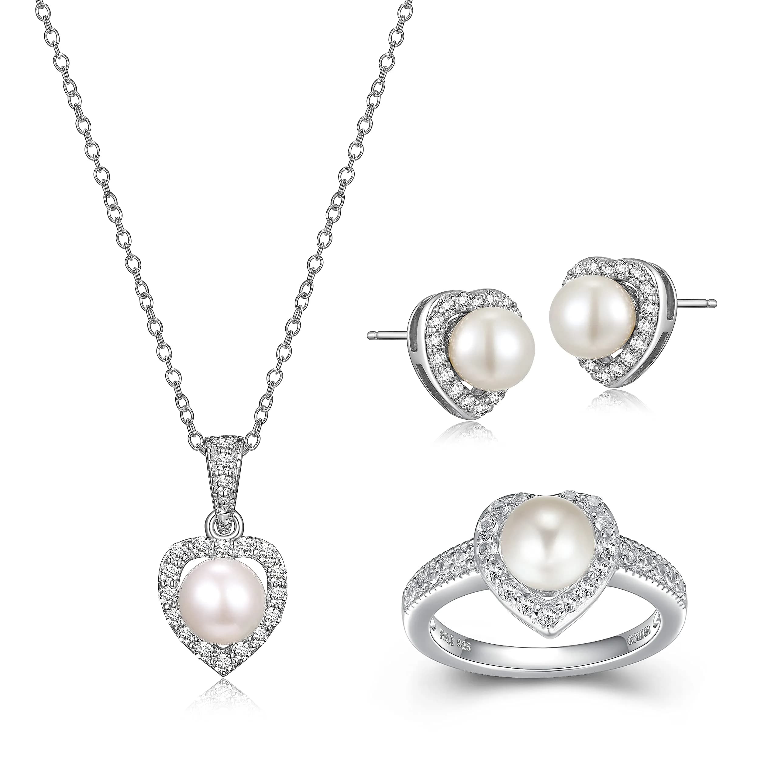 MORGAN & PAIGE .925 Sterling Silver Rhodium Plated Sky Blue Topaz Jewelry Set | December Birthstone — 06 June - Cultured Pearl