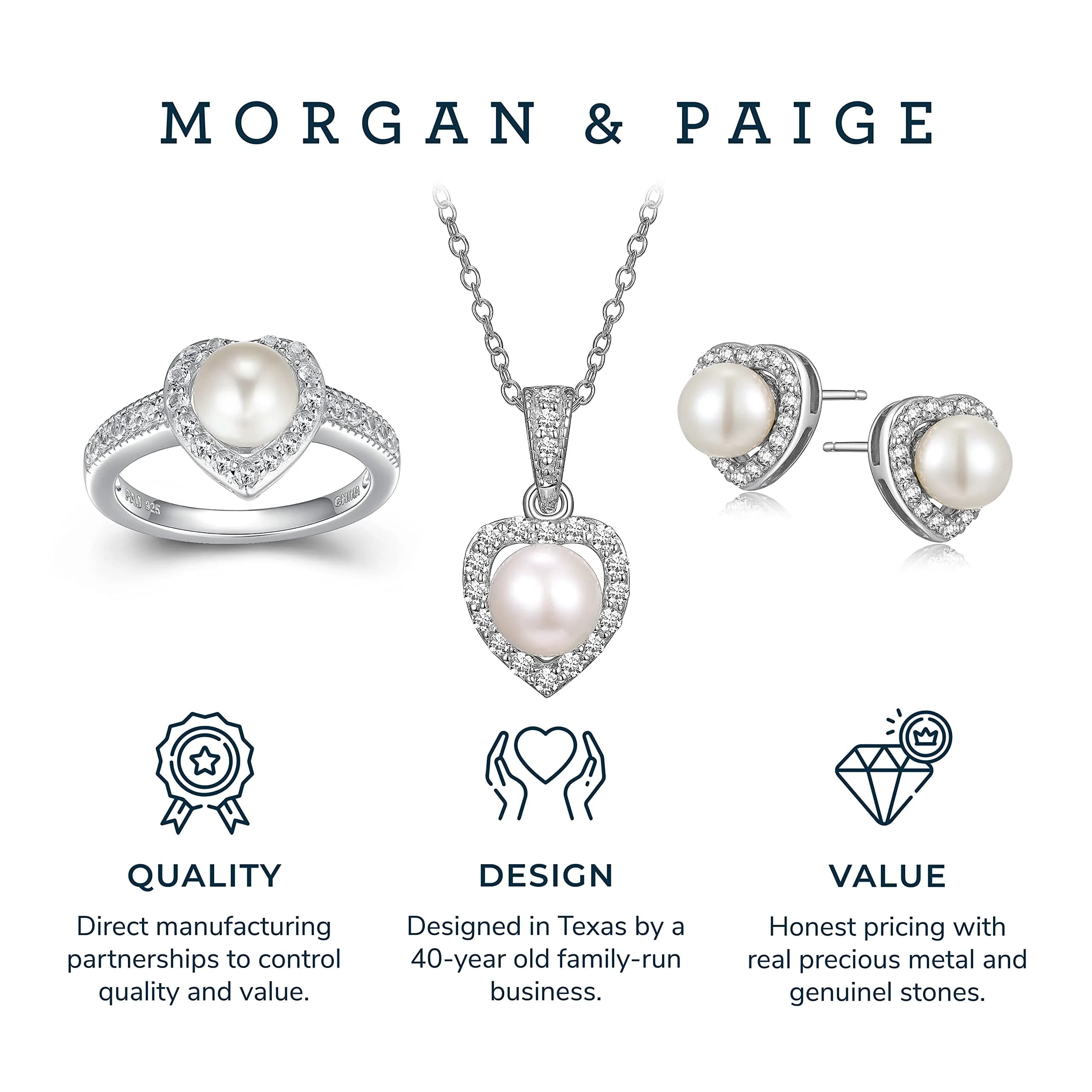 MORGAN & PAIGE .925 Sterling Silver Rhodium Plated Pearl & Sapphire Jewelry Set | June Birthstone thumbnail 7