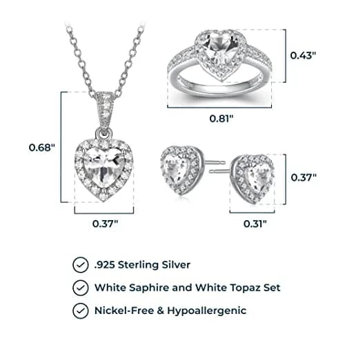 MORGAN & PAIGE .925 Sterling Silver Rhodium Plated White Topaz and White Sapphire Heart Jewelry Set - Pendant Necklace 18in, Ring Size 7, Earrings thumbnail 5