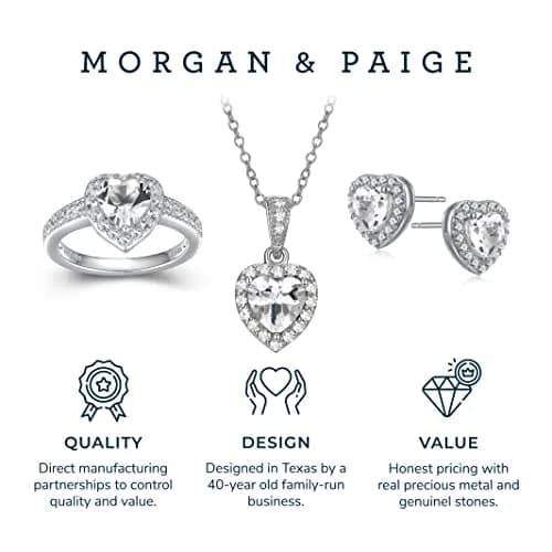 MORGAN & PAIGE .925 Sterling Silver Rhodium Plated White Topaz and White Sapphire Heart Jewelry Set - Pendant Necklace 18in, Ring Size 7, Earrings thumbnail 7