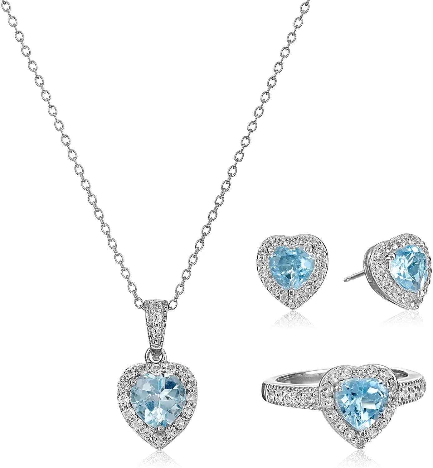 MORGAN & PAIGE .925 Sterling Silver Rhodium Plated Sky Blue Topaz Jewelry Set | December Birthstone — 12 December - Natural Sky Blue Topaz