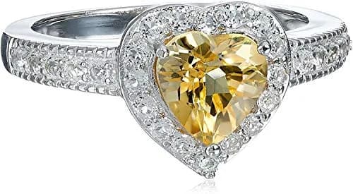 MORGAN & PAIGE Silver Rhodium Plated Yellow Citrine Halo Heart Jewelry Set | November Birthstone, Elegant & Hypoallergenic thumbnail 4