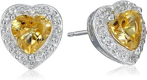MORGAN & PAIGE Silver Rhodium Plated Yellow Citrine Halo Heart Jewelry Set | November Birthstone, Elegant & Hypoallergenic thumbnail 5