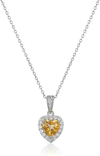 MORGAN & PAIGE Silver Rhodium Plated Yellow Citrine Halo Heart Jewelry Set | November Birthstone, Elegant & Hypoallergenic thumbnail 3