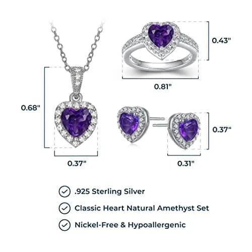 MORGAN & PAIGE Silver Rhodium Plated Purple Amethyst Heart Jewelry Set | February Birthstone thumbnail 5