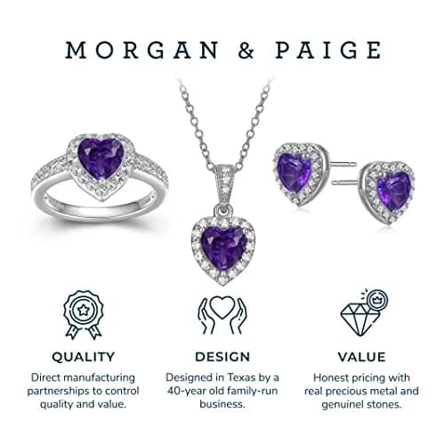 MORGAN & PAIGE Silver Rhodium Plated Purple Amethyst Heart Jewelry Set | February Birthstone thumbnail 8