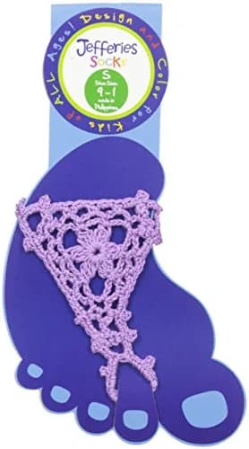 Jefferies Socks Big Girls' Summer Crochet Barefoot Sandal, Lilac, Medium | Cotton Rich, No Closure, Open Toe thumbnail 2