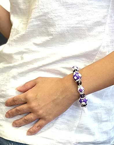 Linpeng Polka Dots Glass Beaded Stretch Bracelet | Vibrant Handmade Gift for Her thumbnail 2