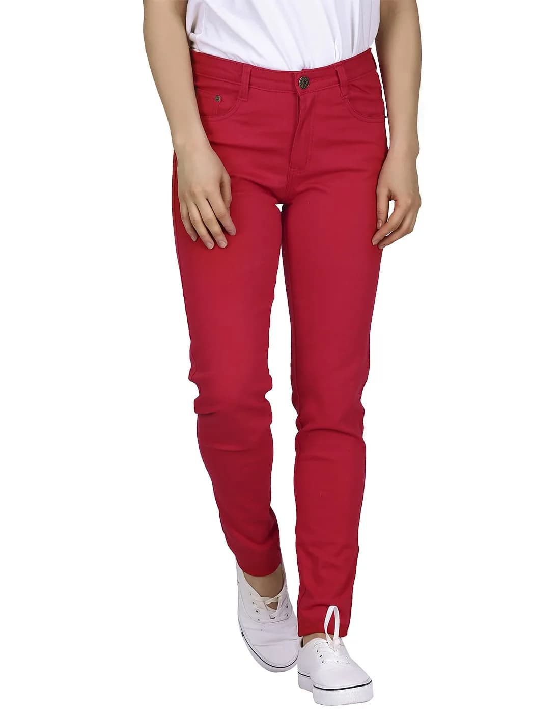 HDE Women's Mid-Rise Stretchy Denim Slim Fit Skinny Jeans (Red, Small) | Curvy Fit Comfort & Style