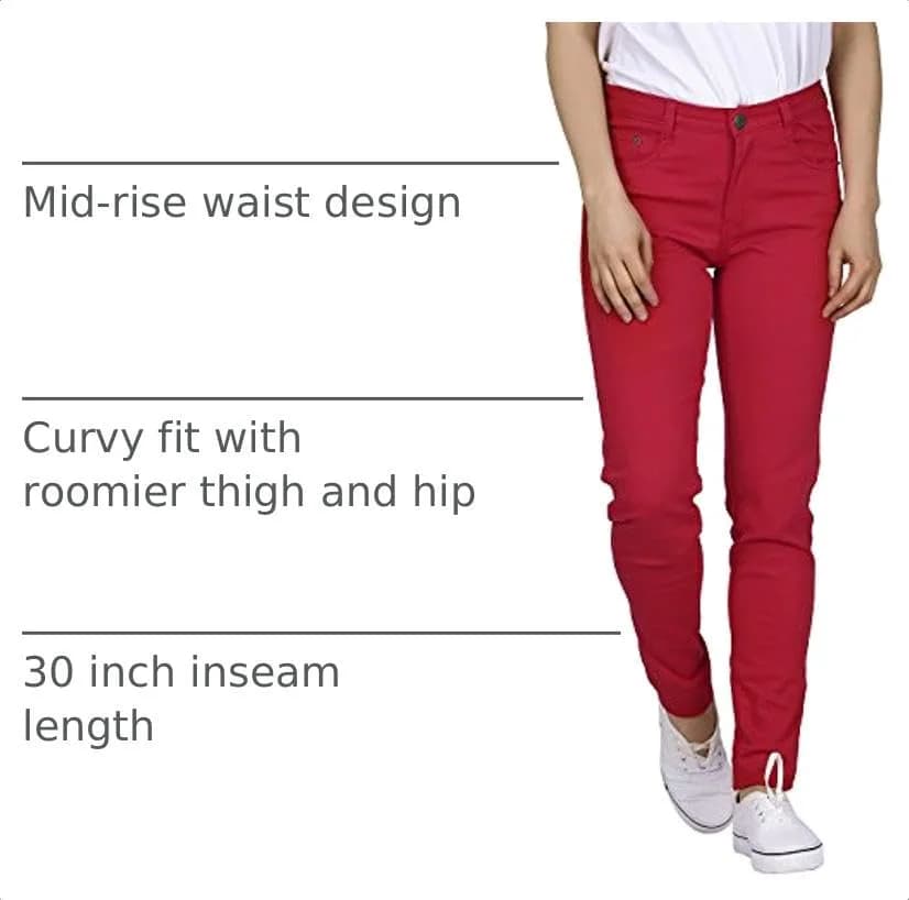 HDE Women's Mid-Rise Stretchy Denim Slim Fit Skinny Jeans (Red, Small) | Curvy Fit Comfort & Style thumbnail 5