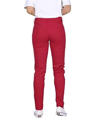 HDE Women's Mid-Rise Stretchy Denim Slim Fit Skinny Jeans (Red, Small) | Curvy Fit Comfort & Style thumbnail 2