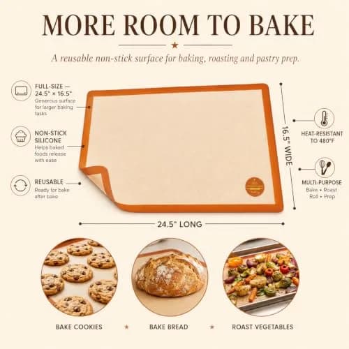 Mrs. Anderson's Baking Non-Stick Silicone Baking Mat - Reusable Oven Liner & Pastry Mat - For Breads, Cookies, Roasting & More - Baker’s Essentials - Heat-Resistant to 480°F - Full-Size Baking Mat thumbnail 2