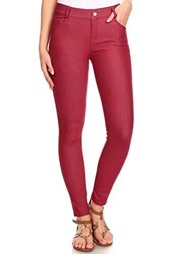 YELETE Skinny Jegging Tights in Burgundy | Fitted, Breathable Cotton Blend, Low Rise, 5 Pockets, Small thumbnail 1