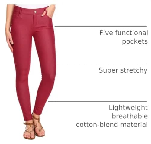 YELETE Skinny Jegging Tights in Burgundy | Fitted, Breathable Cotton Blend, Low Rise, 5 Pockets, Small thumbnail 4