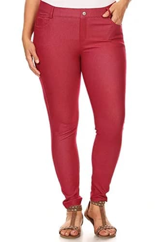 YELETE Skinny Jegging Tights in Burgundy | Fitted, Breathable Cotton Blend, Low Rise, 5 Pockets, Small thumbnail 5